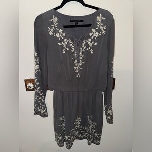 White House Black Market Gray Dress with White Floral Design
